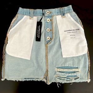 Maniére De Voi Light Blue Denim Inside Out Mini Skirt size 2US or 26EU